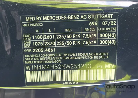 2022 Mercedes-Benz Glb 250 4Matic z USA, uszkodzony, nr VIN W1N4M4HB2NW254213